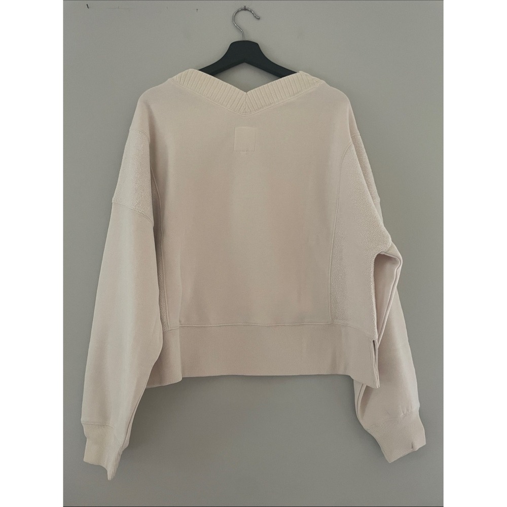 Aerie Oversized V-Neck Mixed Texture Sweatshirt Cream Medium - Picture 6 of 10